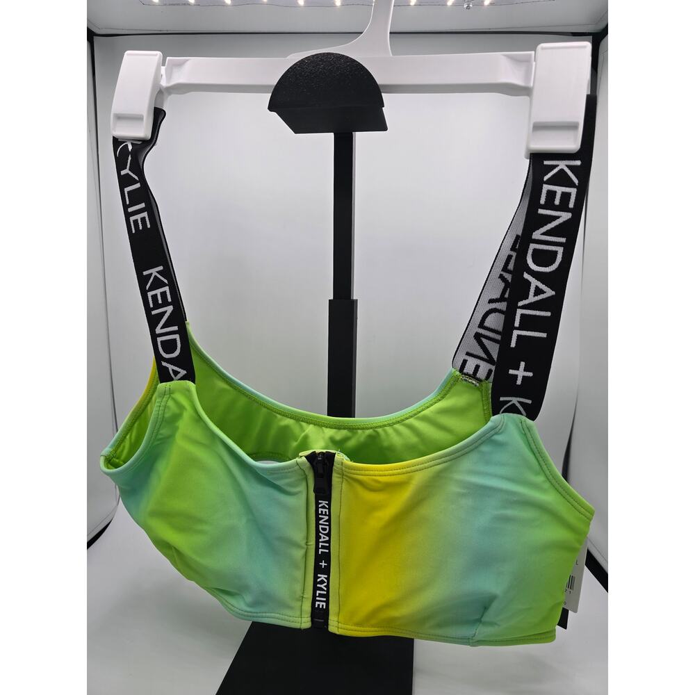 Kendall + Kylie Green & Yellow Tie-Dye Design Bikini Top - Size L - NWT